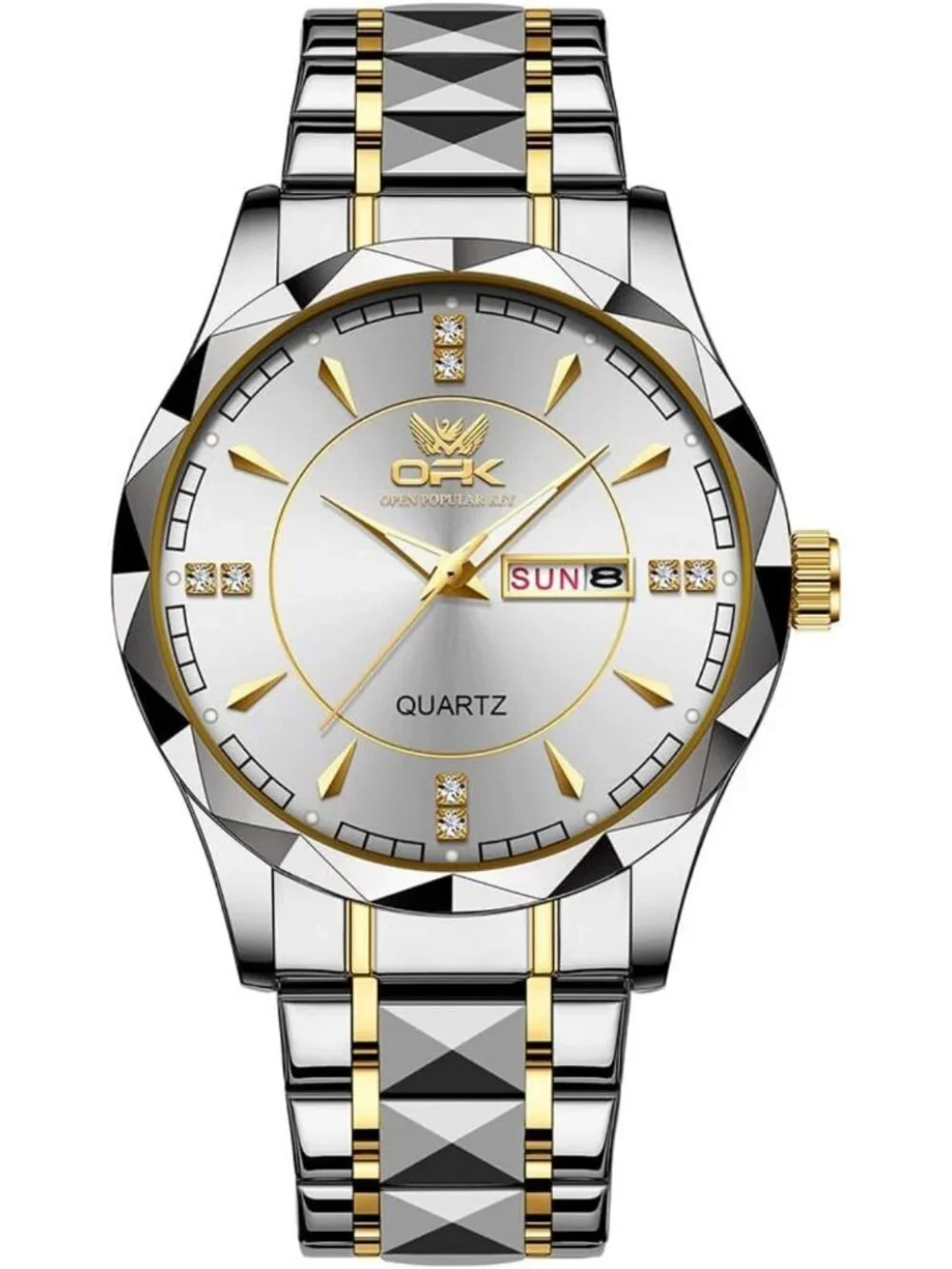 Stylish Waterproof Men's Watch with Diamond Roman Numerals, Stainless Steel